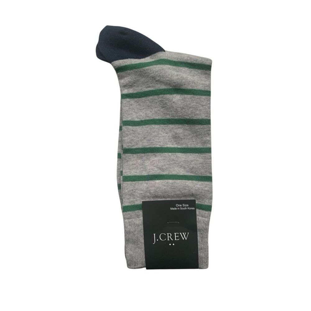 J.Crew Men’s Heather Gray Green Stripe Crew Socks Cotton Blend One Size New